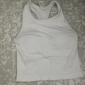 90 Degree By Reflex White Ribbed Racerback Crop Tank Top
